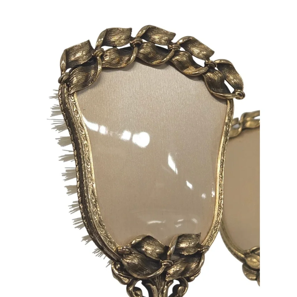 Antique 24kt Gold-Plated‎ Vanity Dresser Set with Hand Mirror and Brush